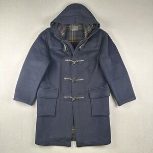 Gloverall Duffle Coat Men's Small Navy Blue Wool Toggle Hooded Tartan England